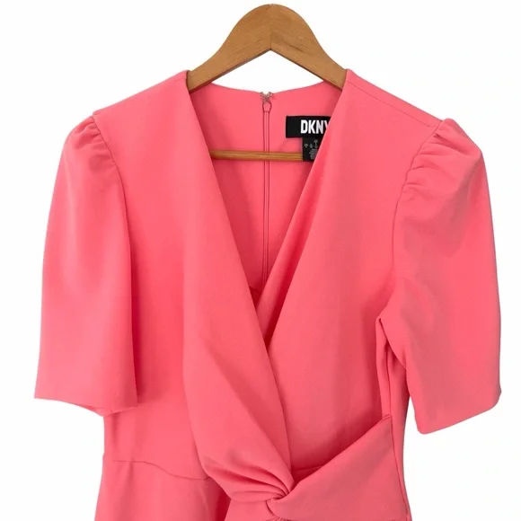 DKNY Blush Coral Pink Faux Wrap Midi Dress Sz 8 - Picture 3 of 8